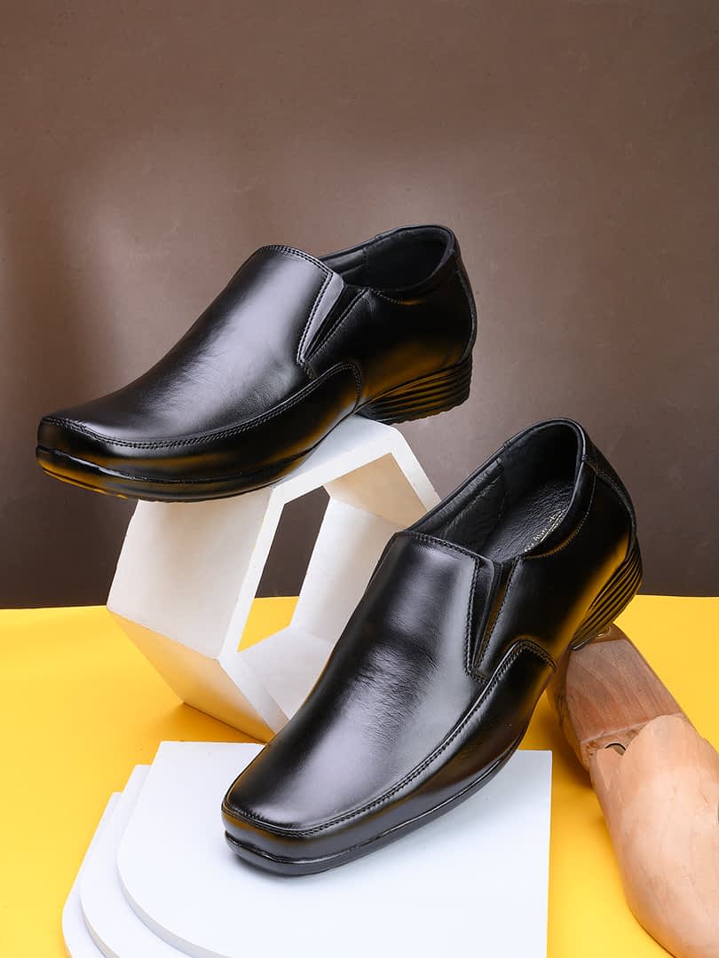 fashion victim Men Black Solid Leather Formal Slip-Ons Online Shoes
